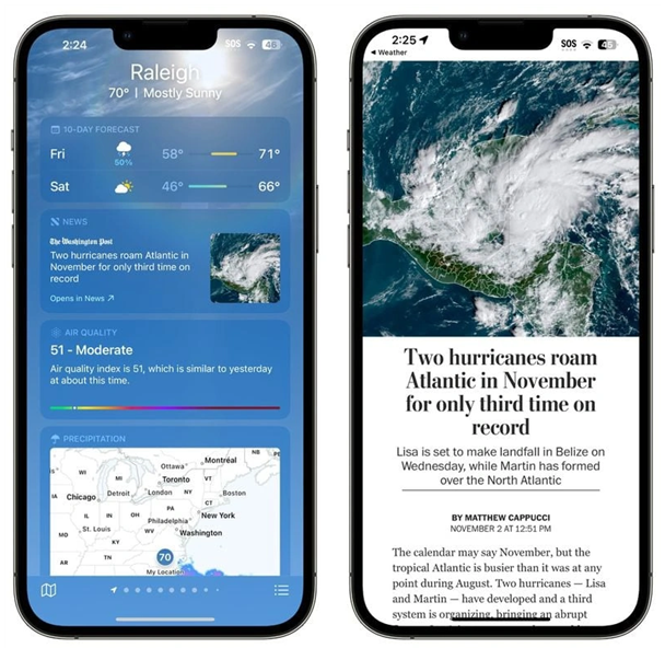 双阳苹果14维修分享iPhone 14手机如何看天气时顺带看新闻 