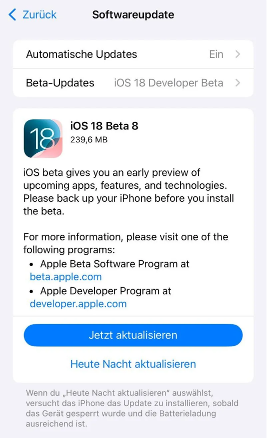 双阳苹果手机维修分享苹果 iOS / iPadOS 18 开发者预览版 Beta 8 发布 